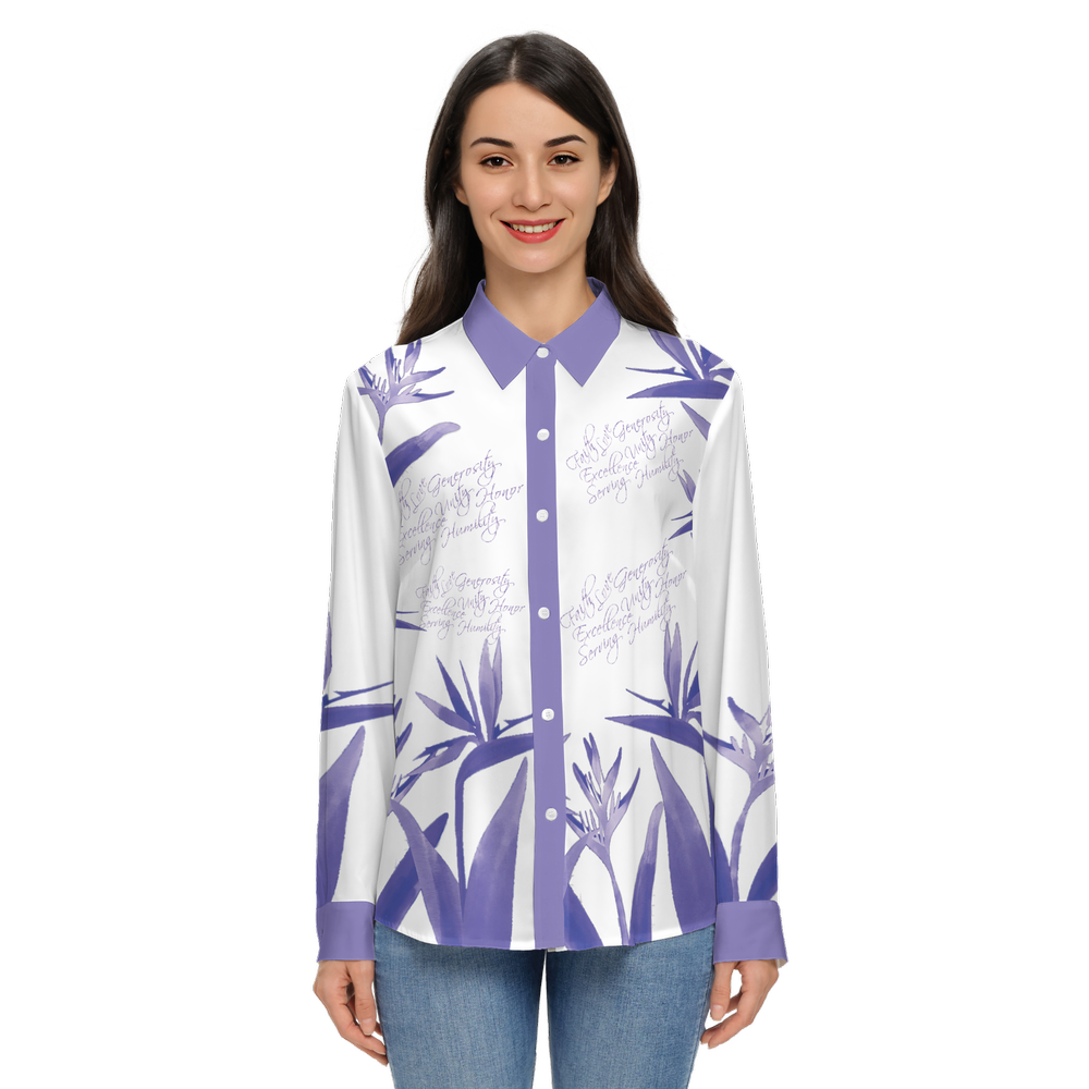 Inspire Cultural Values (Purple Bird)Long Sleeve Button-Up Shirt