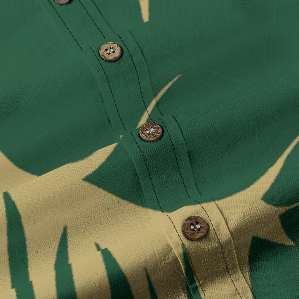 Khaki Green Leaf Aloha Shirt