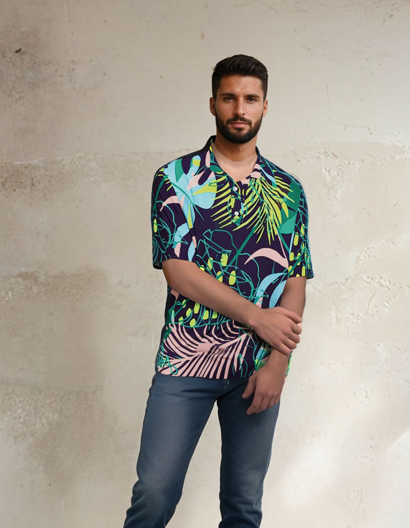 AGI Dark and Bright Leaf Mens Polo