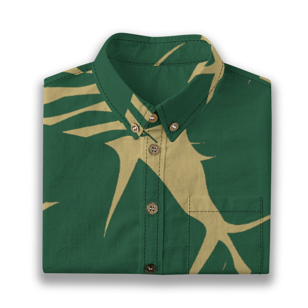 Khaki Green Leaf Aloha Shirt