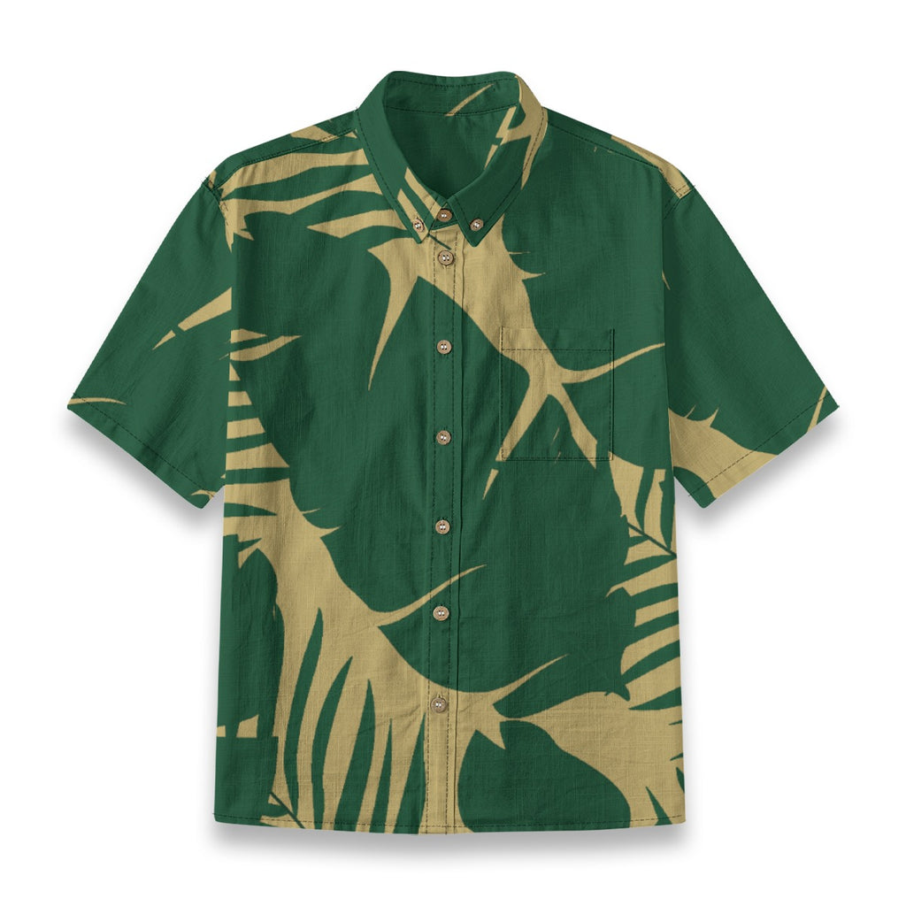 Khaki Green Leaf Aloha Shirt