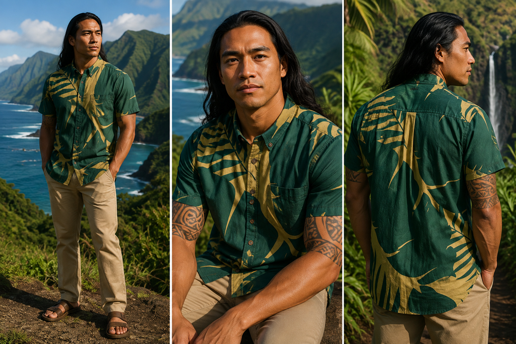Khaki Green Palm Aloha Shirt