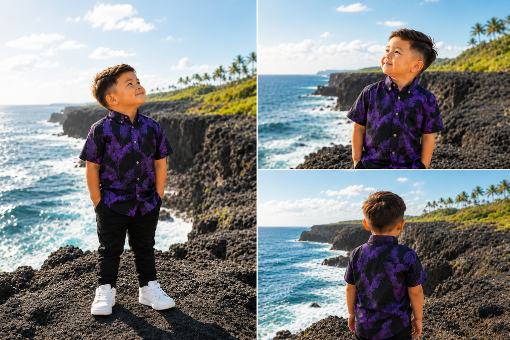 Junior Purple Palm Aloha Shirt