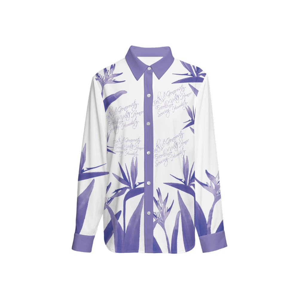 Inspire Cultural Values (Purple Bird)Long Sleeve Button-Up Shirt