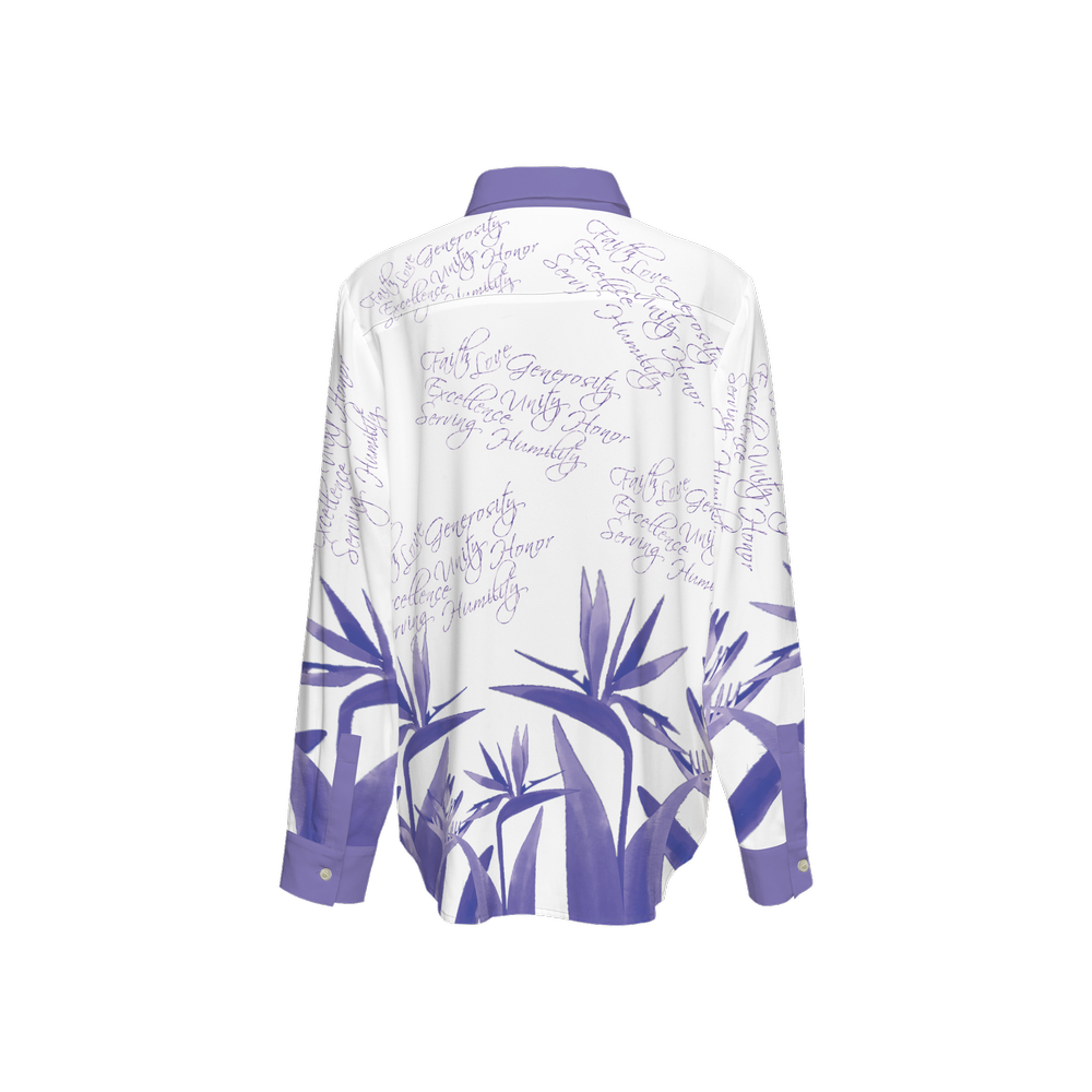 Inspire Cultural Values (Purple Bird)Long Sleeve Button-Up Shirt