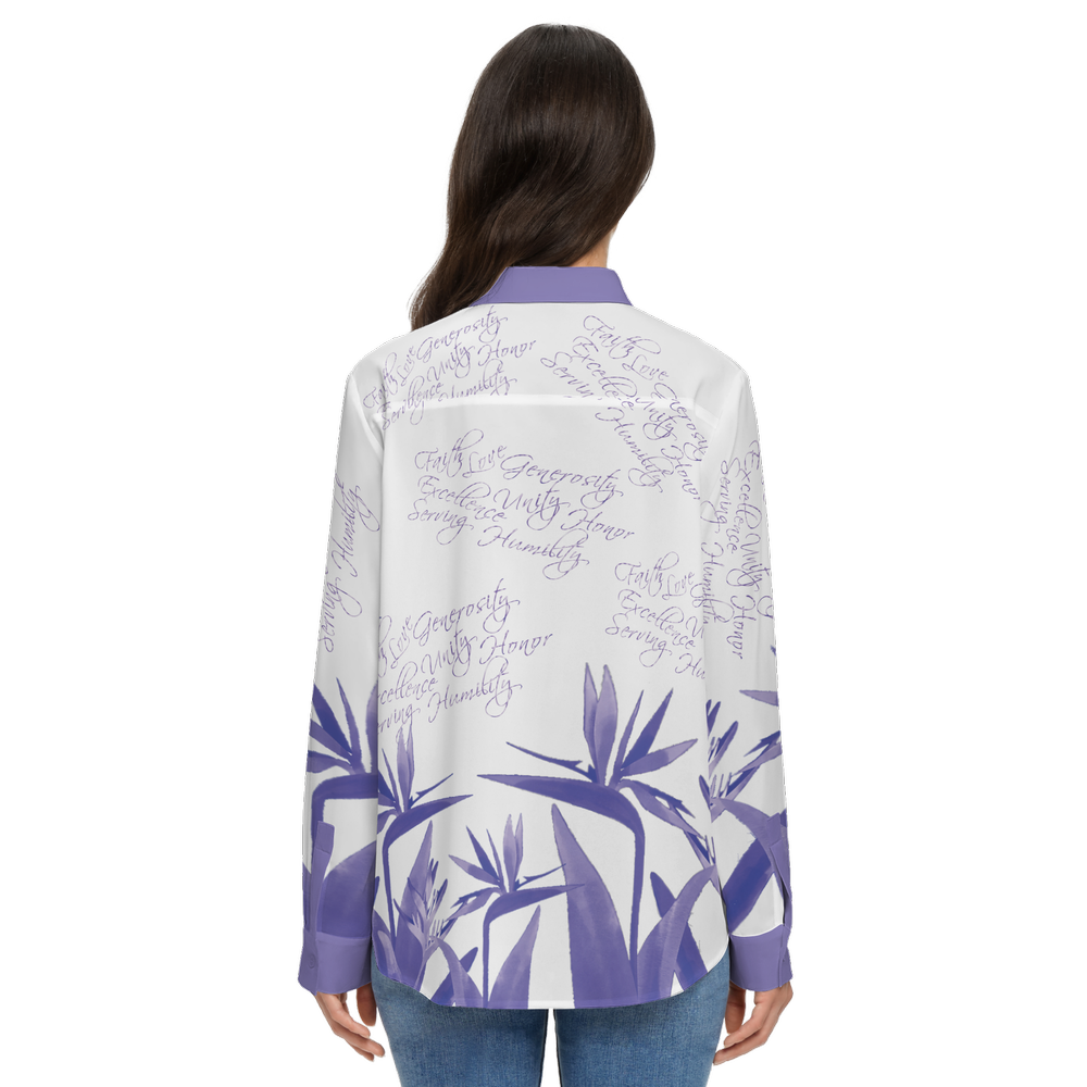 Inspire Cultural Values (Purple Bird)Long Sleeve Button-Up Shirt