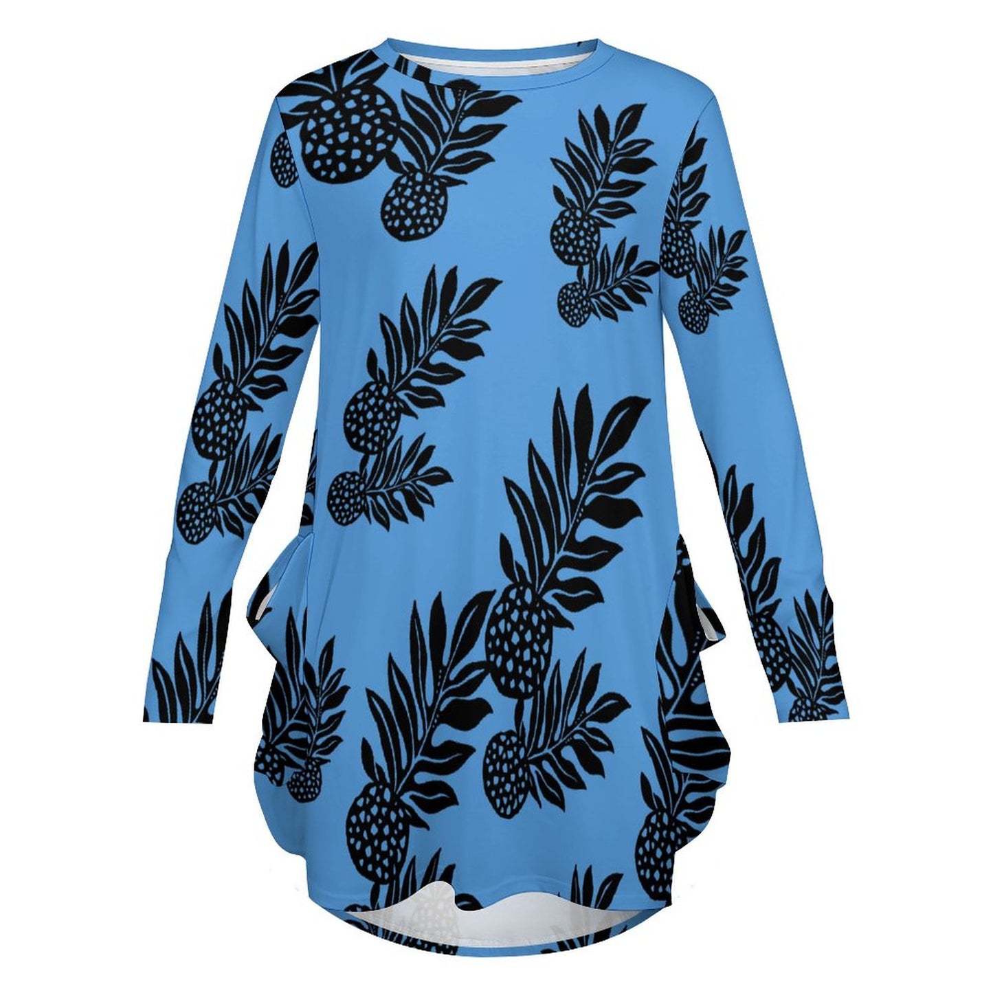 AGI Ulu (Blue) Loose Long-sleeve Dress with Pockets